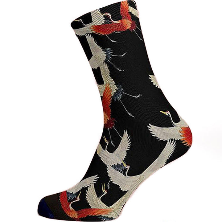 Buddha Stones Casual White Red Cranes Micro Crew Men Women Unisex Socks - Black - One Size Fits Most (US 5-12,EU 37-45,UK/AU 4.5-11.5,AISA 23.5-28.5cm) - image 0