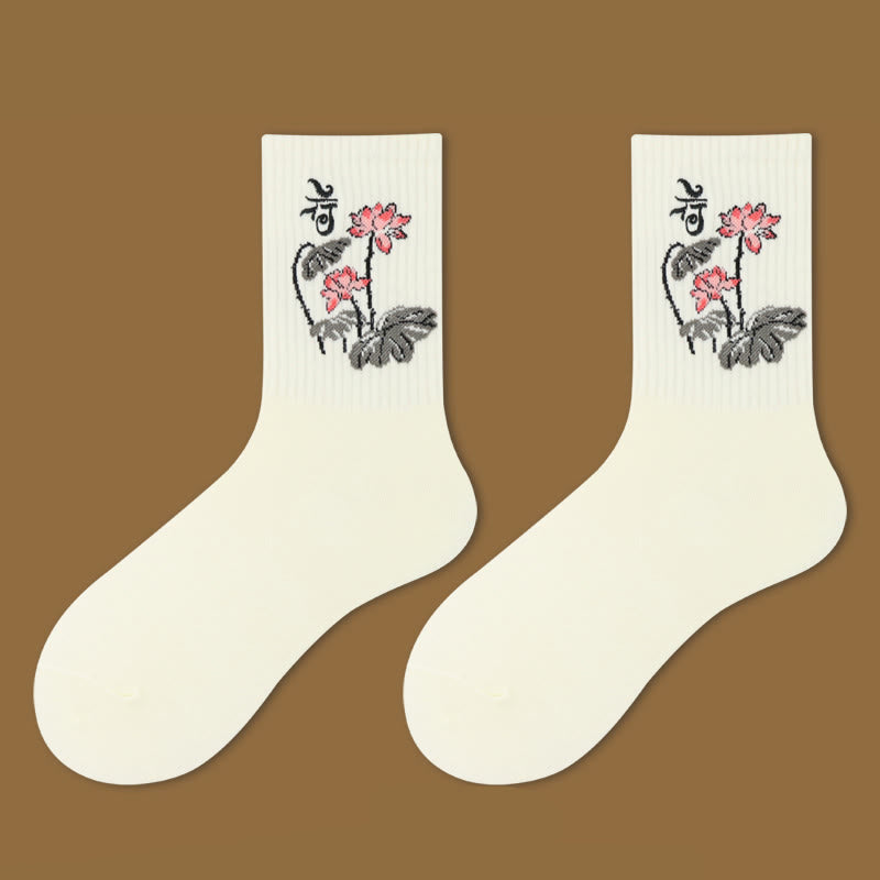 Buddha Stones Casual Lotus Pavilion Deer Peaceful Character Swallows Micro Crew Women's Socks - Lotus - S-M (US 5.5-10,EU 36-41,UK/AU 3.5-7.5,AISA 22.5-25.5cm) - image 1