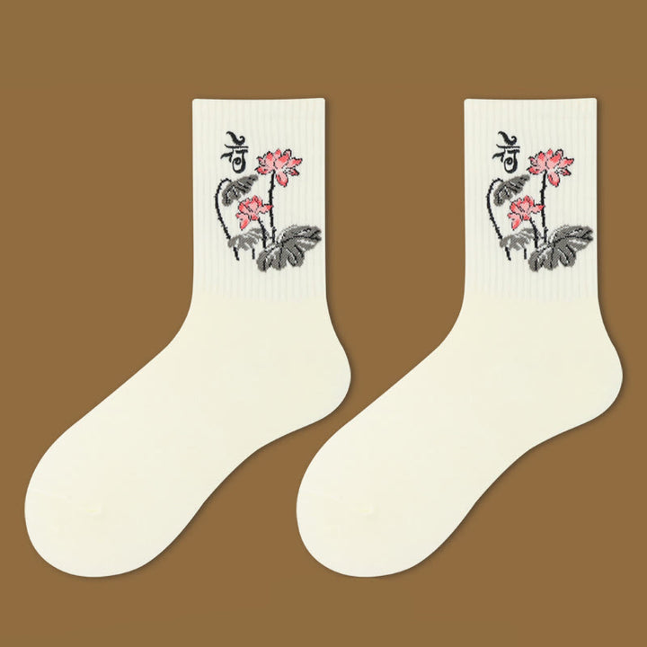 Buddha Stones Casual Lotus Pavilion Deer Peaceful Character Swallows Micro Crew Women's Socks - Lotus - S-M (US 5.5-10,EU 36-41,UK/AU 3.5-7.5,AISA 22.5-25.5cm) - image 1