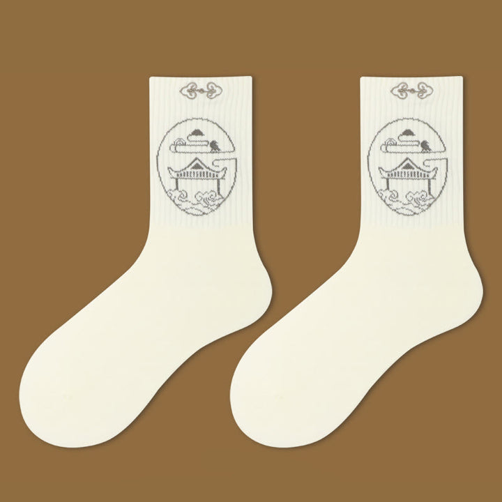 Buddha Stones Casual Lotus Pavilion Deer Peaceful Character Swallows Micro Crew Women's Socks - Pavilion - S-M (US 5.5-10,EU 36-41,UK/AU 3.5-7.5,AISA 22.5-25.5cm) - image 2
