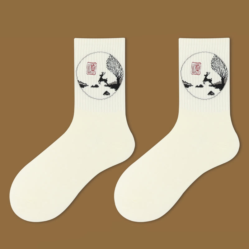 Buddha Stones Casual Lotus Pavilion Deer Peaceful Character Swallows Micro Crew Women's Socks - Deer - S-M (US 5.5-10,EU 36-41,UK/AU 3.5-7.5,AISA 22.5-25.5cm) - image 4