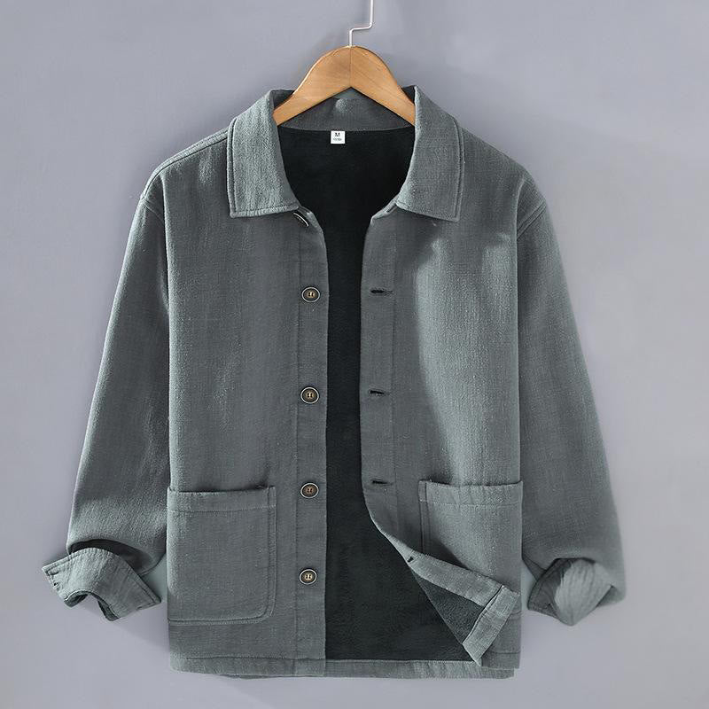 Buddha Stones Men's Plain Long Sleeve Thermal Fleece-Lined Ramie Linen Cotton Jacket With Pockets - LightSlateGray - US/UK/AU42,EU52 (3XL) - image 0