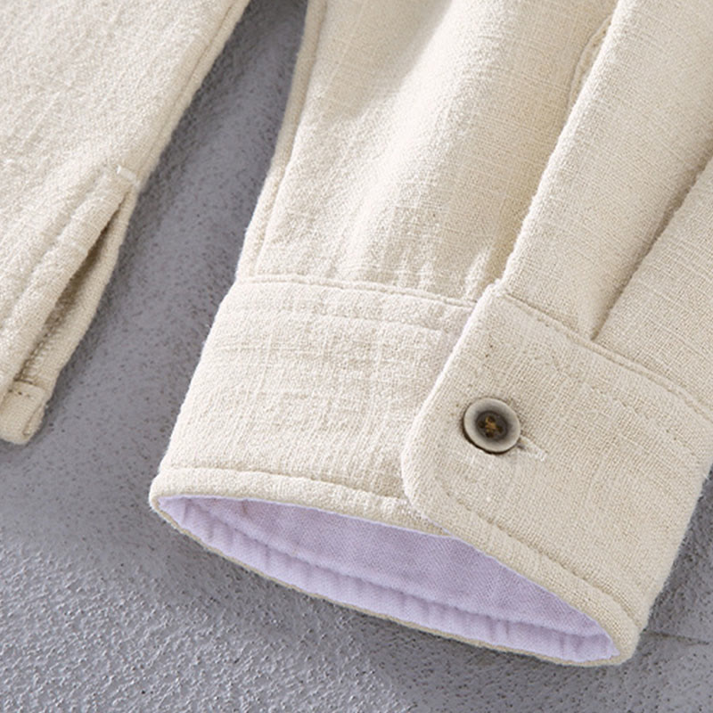 Buddha Stones Men's Stnad Collar Long Sleeve Thermal Fleece-lined Ramie Cotton Jacket With Pockets - image 10