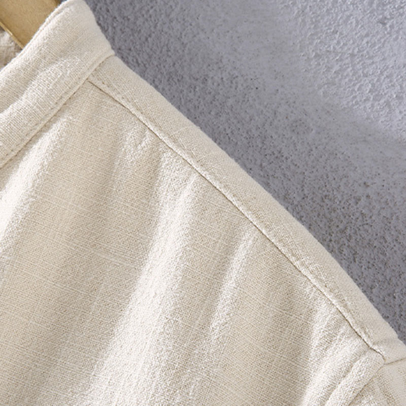 Buddha Stones Men's Stnad Collar Long Sleeve Thermal Fleece-lined Ramie Cotton Jacket With Pockets - image 7