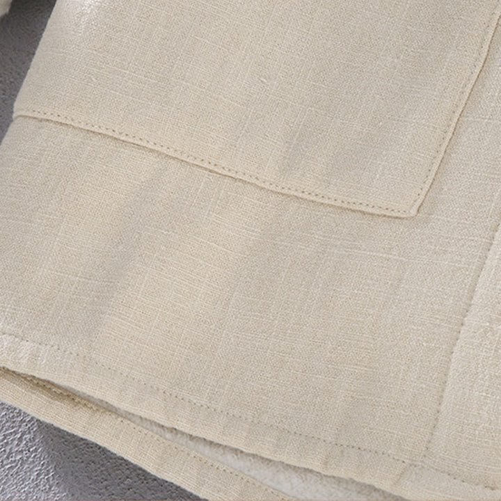 Buddha Stones Men's Stnad Collar Long Sleeve Thermal Fleece-lined Ramie Cotton Jacket With Pockets - image 11