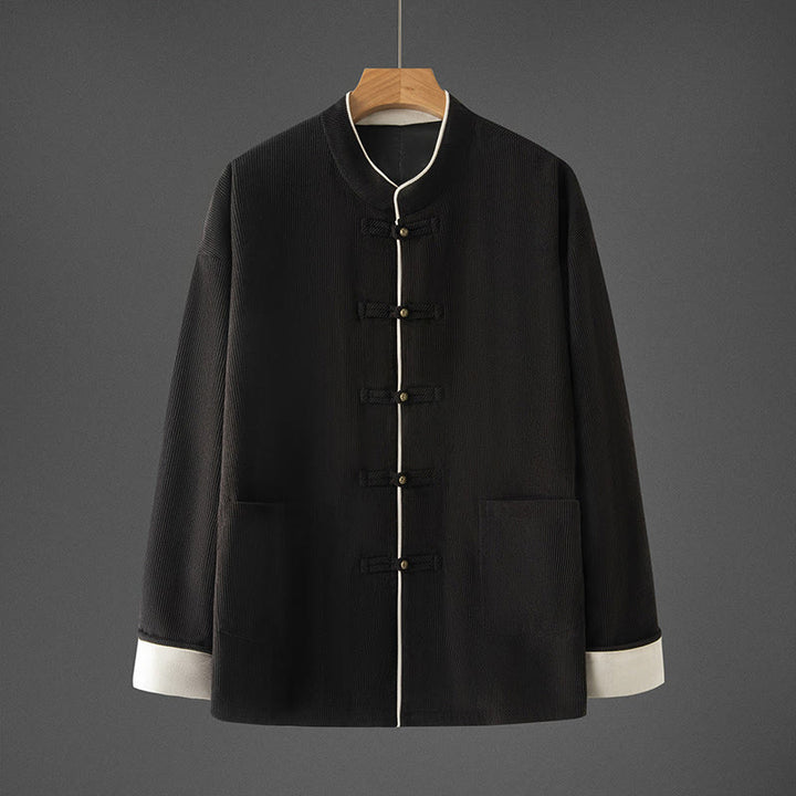 Buddha Stones Men's Frog-Button Mandarin Collar Long Sleeve Cotton Jacket Tang Suit With Pockets - Black - US/UK/AU46,EU56 (5XL) - image 10