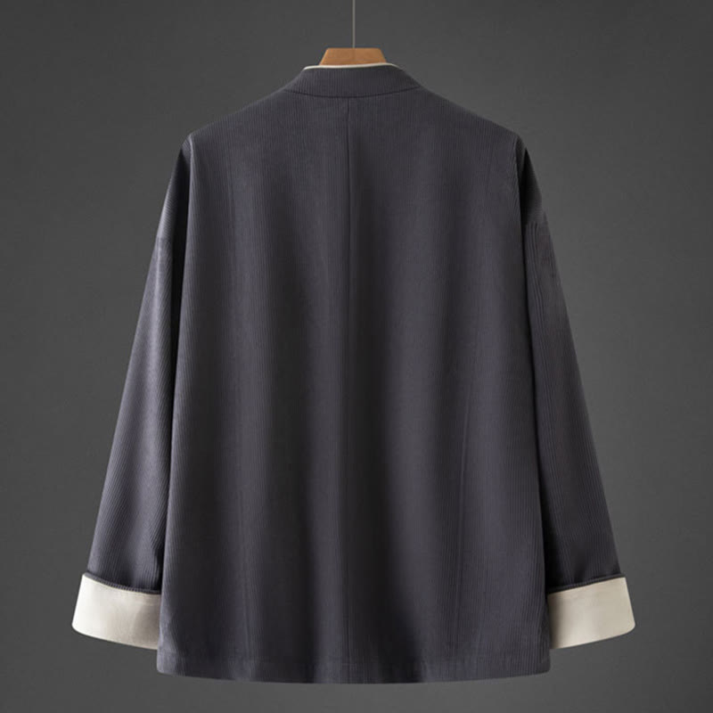 Buddha Stones Men's Frog-Button Mandarin Collar Long Sleeve Cotton Jacket Tang Suit With Pockets - image 1