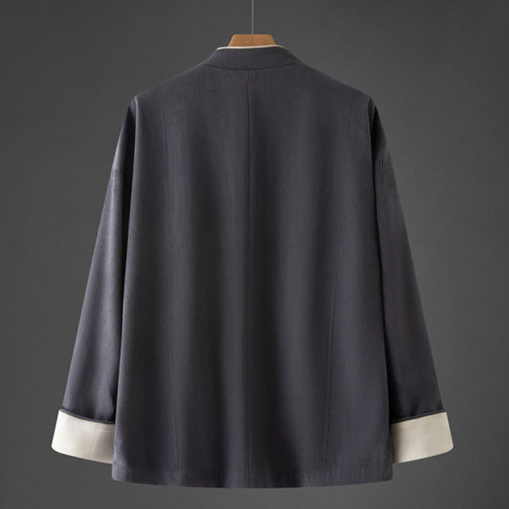 Buddha Stones Men's Frog-Button Mandarin Collar Long Sleeve Cotton Jacket Tang Suit With Pockets - image 1