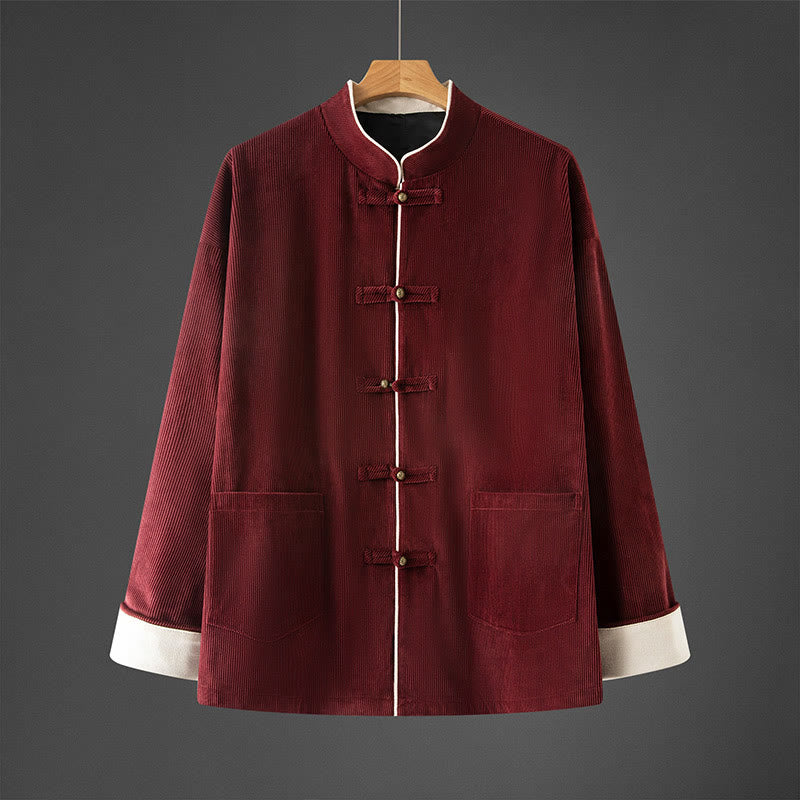 Buddha Stones Men's Frog-Button Mandarin Collar Long Sleeve Cotton Jacket Tang Suit With Pockets - FireBrick - US/UK/AU46,EU56 (5XL) - image 8