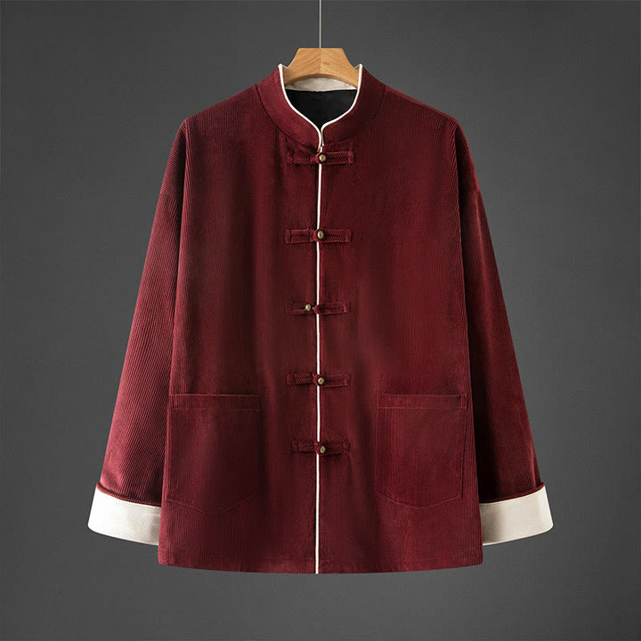 Buddha Stones Men's Frog-Button Mandarin Collar Long Sleeve Cotton Jacket Tang Suit With Pockets - FireBrick - US/UK/AU46,EU56 (5XL) - image 8