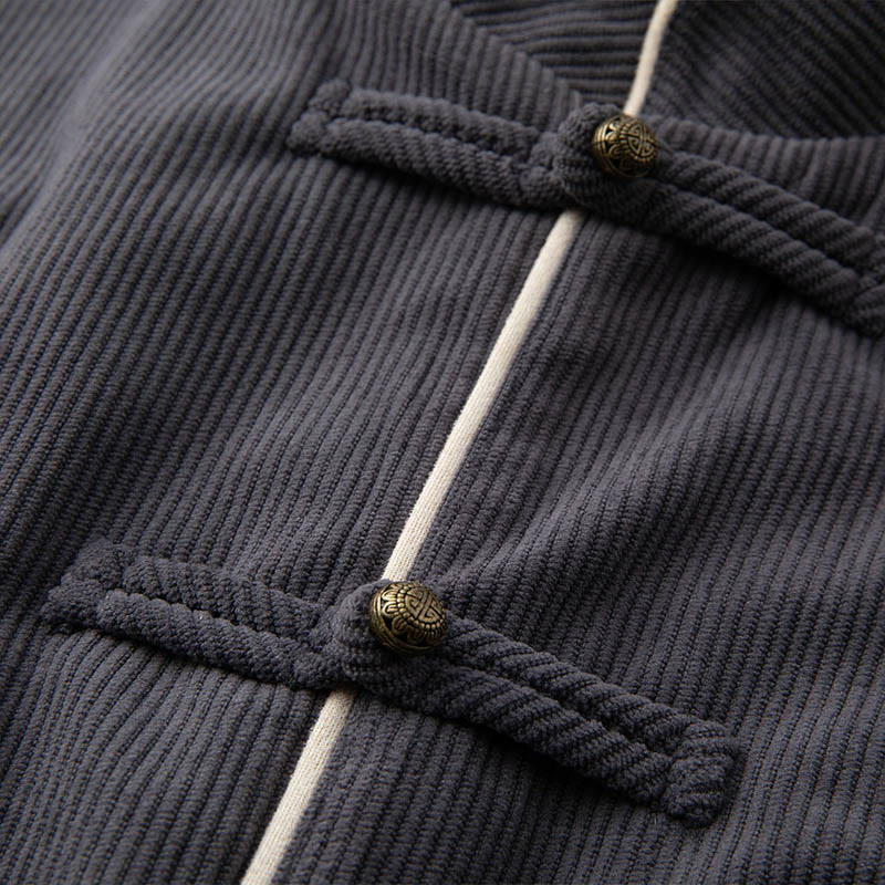 Buddha Stones Men's Frog-Button Mandarin Collar Long Sleeve Cotton Jacket Tang Suit With Pockets - image 3