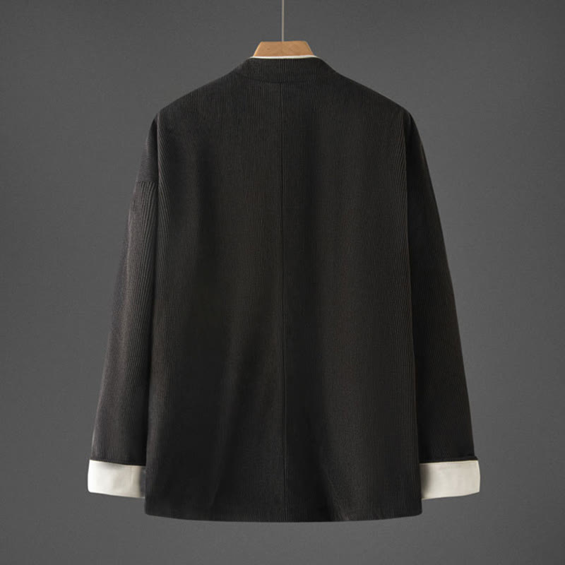 Buddha Stones Men's Frog-Button Mandarin Collar Long Sleeve Cotton Jacket Tang Suit With Pockets - image 11