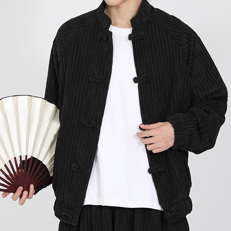 Buddha Stones Men's Chinese Plain Frog-Button Long Sleeve Cotton Corduroy Jacket With Pockets - image 4