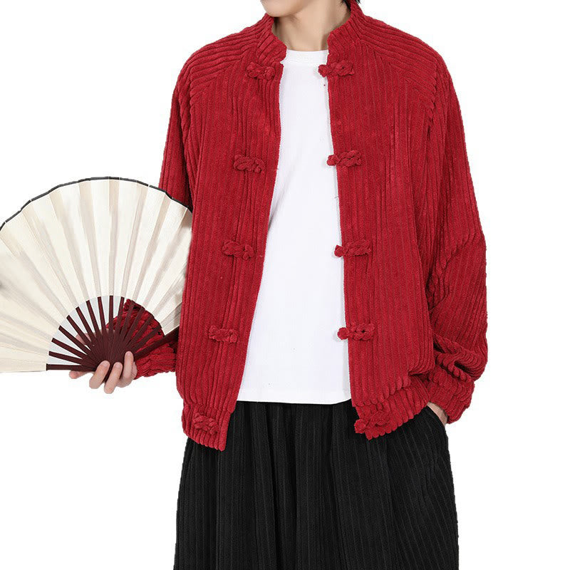 Buddha Stones Men's Chinese Plain Frog-Button Long Sleeve Cotton Corduroy Jacket With Pockets - image 13