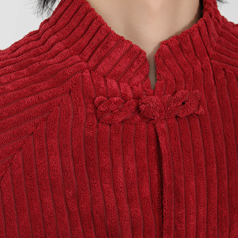 Buddha Stones Men's Chinese Plain Frog-Button Long Sleeve Cotton Corduroy Jacket With Pockets - image 14