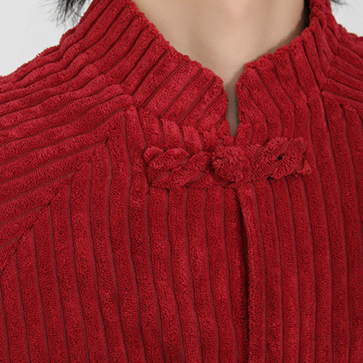 Buddha Stones Men's Chinese Plain Frog-Button Long Sleeve Cotton Corduroy Jacket With Pockets - image 14