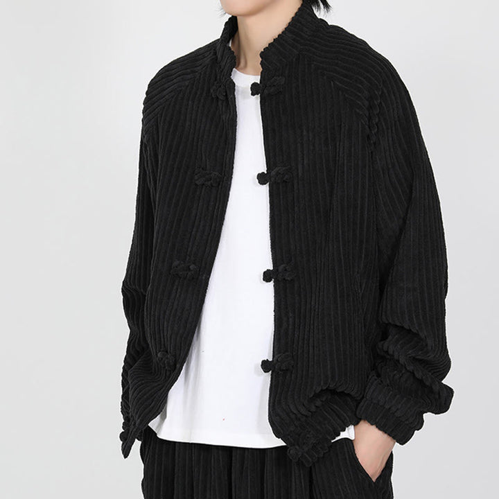 Buddha Stones Men's Chinese Plain Frog-Button Long Sleeve Cotton Corduroy Jacket With Pockets - image 2