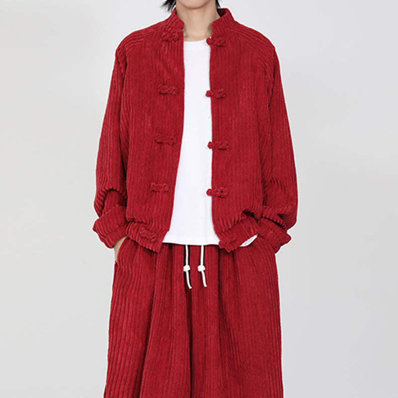 Buddha Stones Men's Chinese Plain Frog-Button Long Sleeve Cotton Corduroy Jacket With Pockets - image 12