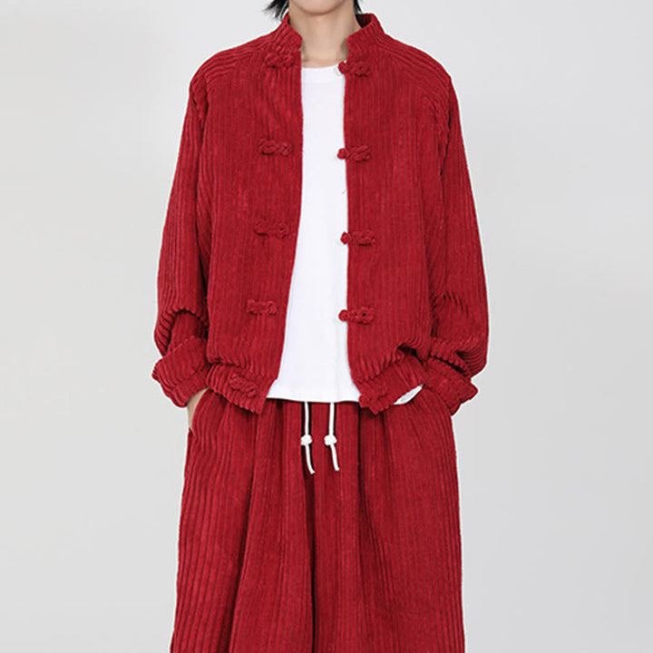 Buddha Stones Men's Chinese Plain Frog-Button Long Sleeve Cotton Corduroy Jacket With Pockets - image 12