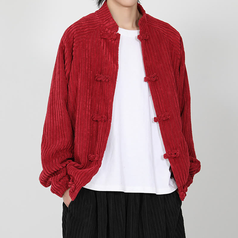 Buddha Stones Men's Chinese Plain Frog-Button Long Sleeve Cotton Corduroy Jacket With Pockets - image 8