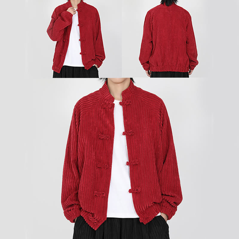 Buddha Stones Men's Chinese Plain Frog-Button Long Sleeve Cotton Corduroy Jacket With Pockets - image 16