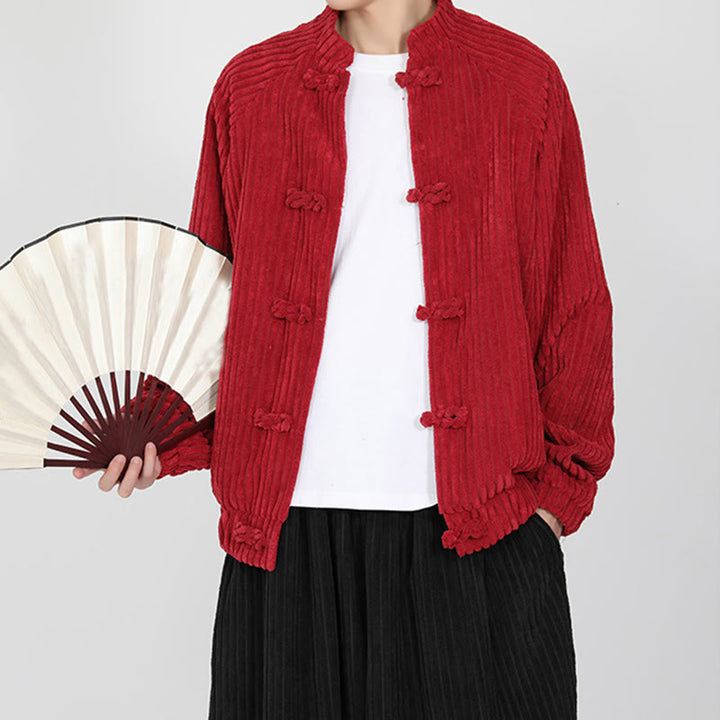 Buddha Stones Men's Chinese Plain Frog-Button Long Sleeve Cotton Corduroy Jacket With Pockets - image 11