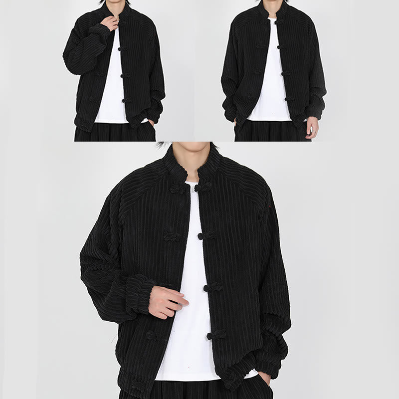 Buddha Stones Men's Chinese Plain Frog-Button Long Sleeve Cotton Corduroy Jacket With Pockets - image 6