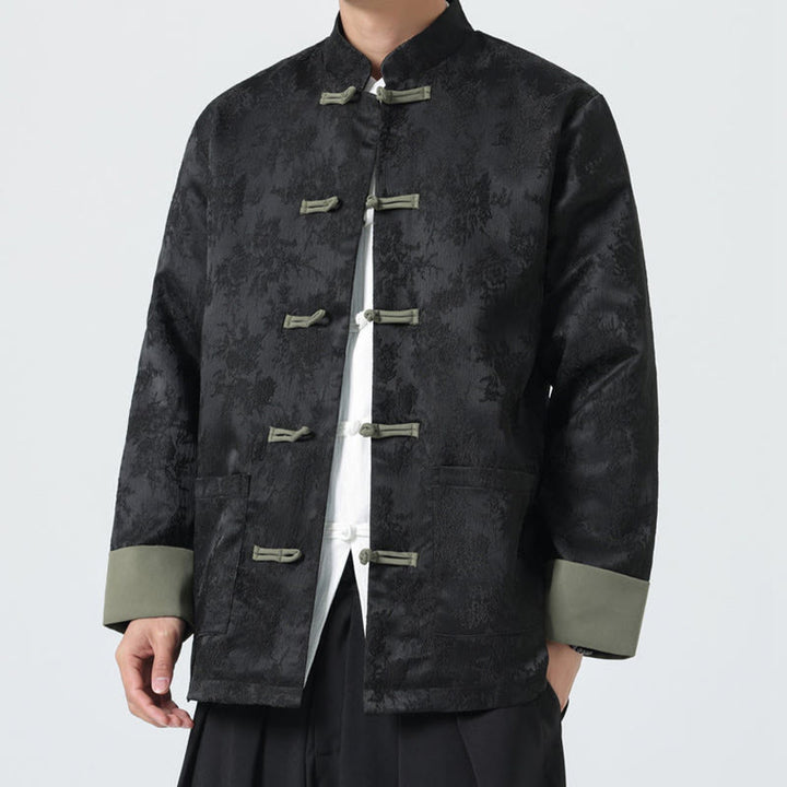 Buddha Stones Jacquard Frog-Button Long Sleeve Men's Cotton Jacket Tang Suit With Pockets - image 2