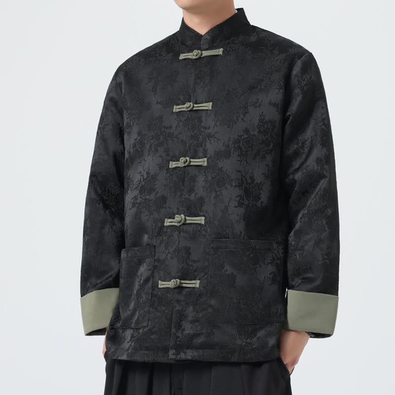 Buddha Stones Jacquard Frog-Button Long Sleeve Men's Cotton Jacket Tang Suit With Pockets - image 1