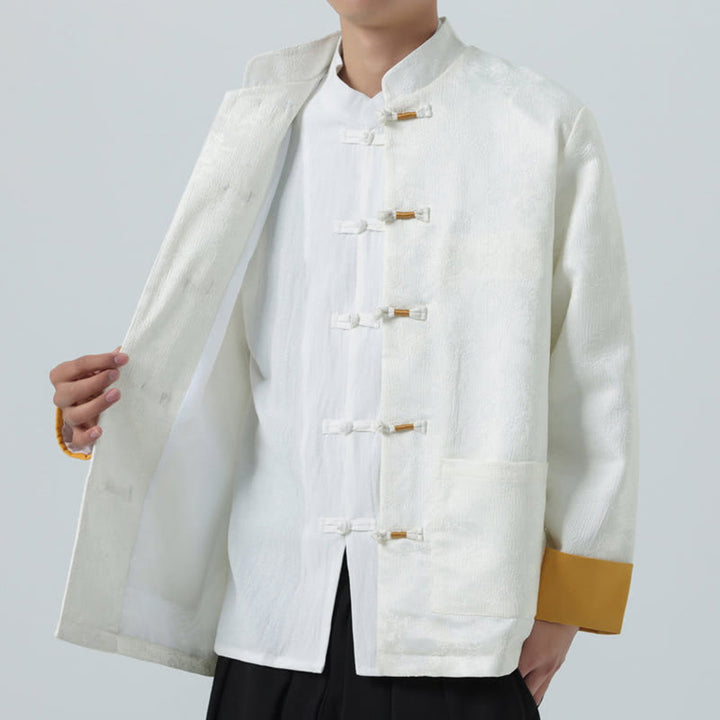 Buddha Stones Jacquard Frog-Button Long Sleeve Men's Cotton Jacket Tang Suit With Pockets - image 16