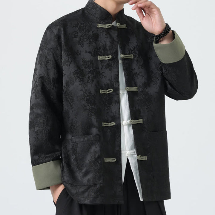 Buddha Stones Jacquard Frog-Button Long Sleeve Men's Cotton Jacket Tang Suit With Pockets - image 5