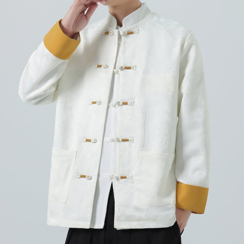 Buddha Stones Jacquard Frog-Button Long Sleeve Men's Cotton Jacket Tang Suit With Pockets - image 14