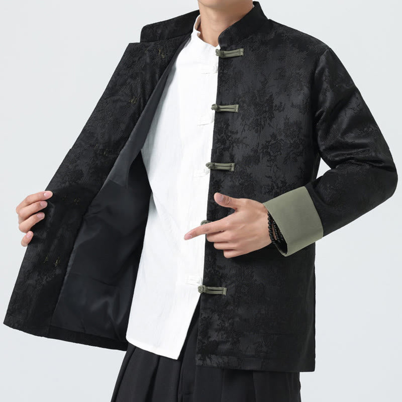 Buddha Stones Jacquard Frog-Button Long Sleeve Men's Cotton Jacket Tang Suit With Pockets - image 6