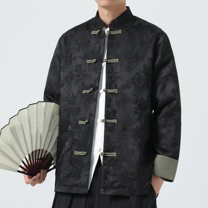 Buddha Stones Jacquard Frog-Button Long Sleeve Men's Cotton Jacket Tang Suit With Pockets - image 8