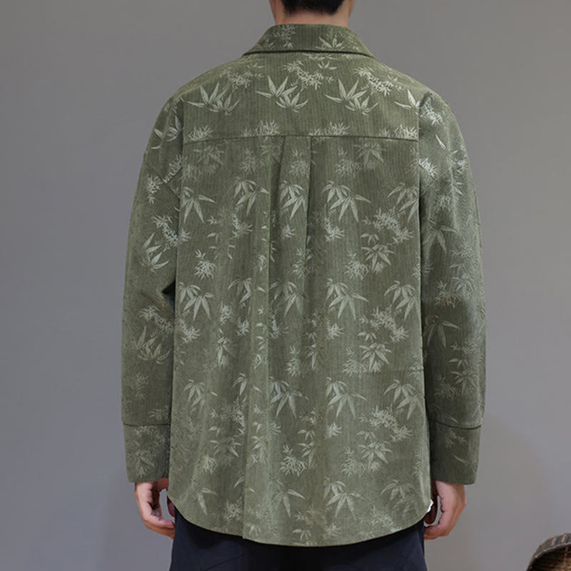 Buddha Stones Jacquard Leaves Pattern Frog-Button Long Sleeve Men's Cotton Tang Suit Jacket - image 20