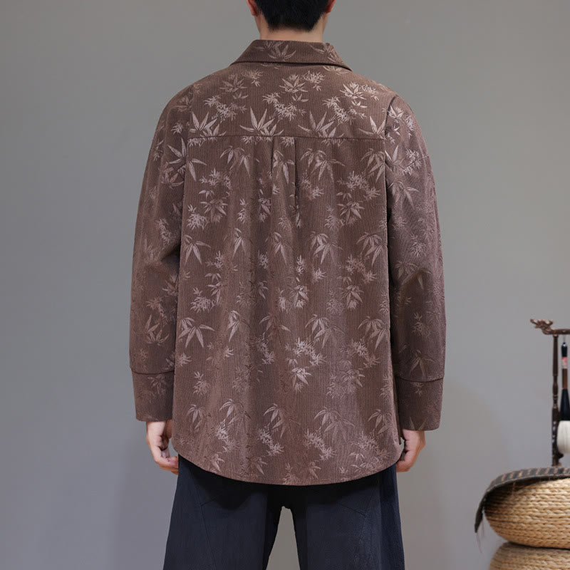 Buddha Stones Jacquard Leaves Pattern Frog-Button Long Sleeve Men's Cotton Tang Suit Jacket - image 27