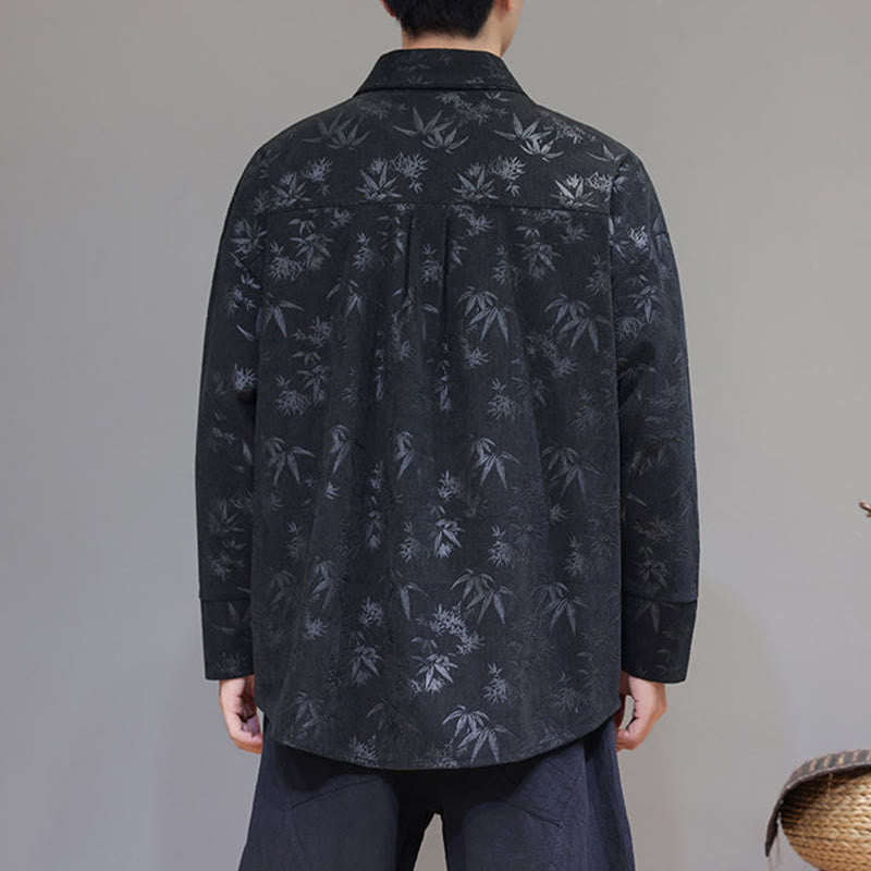 Buddha Stones Jacquard Leaves Pattern Frog-Button Long Sleeve Men's Cotton Tang Suit Jacket - image 3