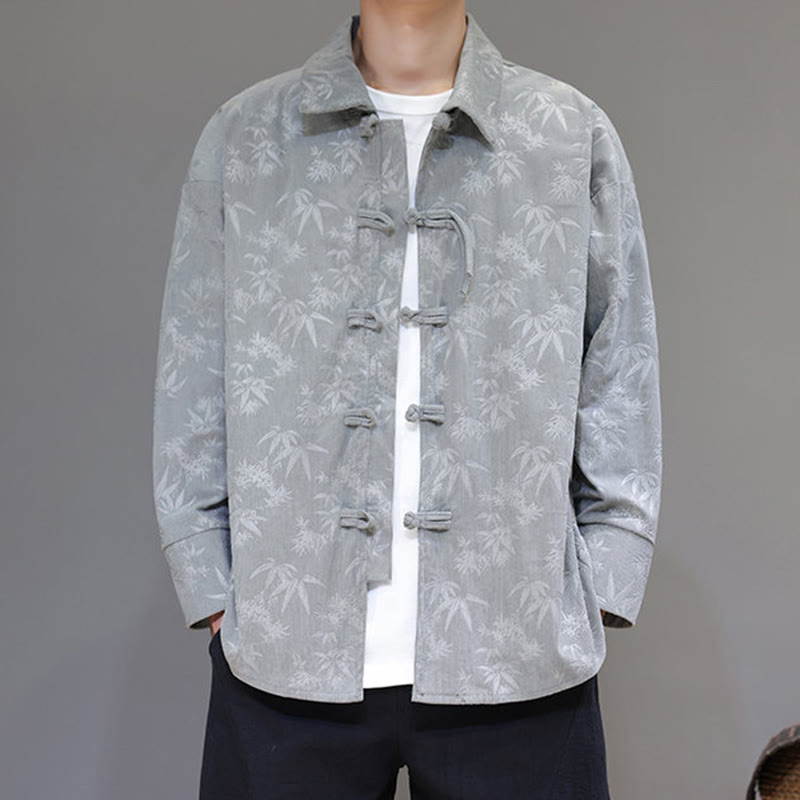 Buddha Stones Jacquard Leaves Pattern Frog-Button Long Sleeve Men's Cotton Tang Suit Jacket - image 13