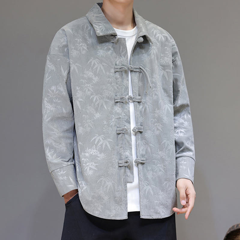 Buddha Stones Jacquard Leaves Pattern Frog-Button Long Sleeve Men's Cotton Tang Suit Jacket - image 14