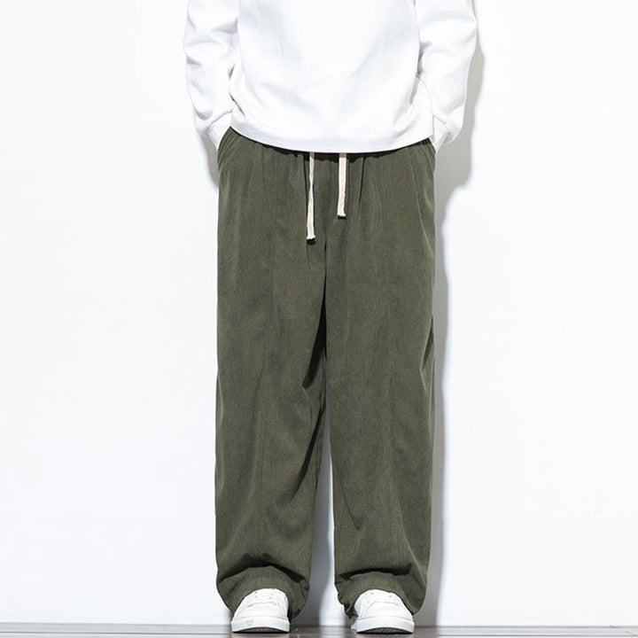 Buddha Stones Plain Drawstring Pure Cotton Corduroy Men's Harem Pants With Pockets - OliveDrab - US/UK/AU46,EU56 (5XL) - image 0
