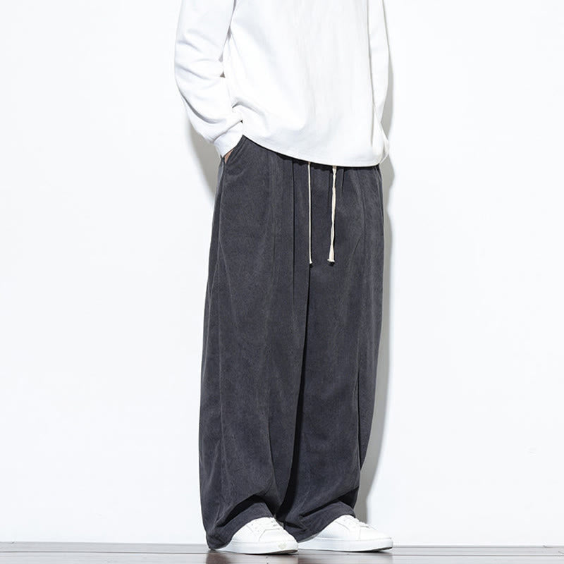 Buddha Stones Plain Drawstring Pure Cotton Corduroy Men's Harem Pants With Pockets - image 18