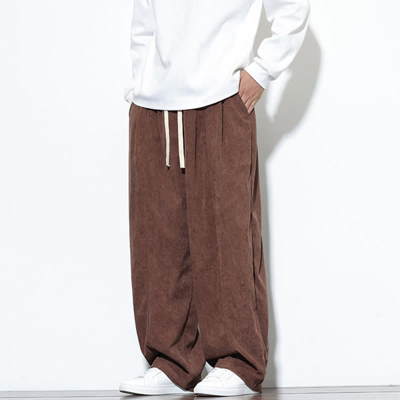 Buddha Stones Plain Drawstring Pure Cotton Corduroy Men's Harem Pants With Pockets - image 34