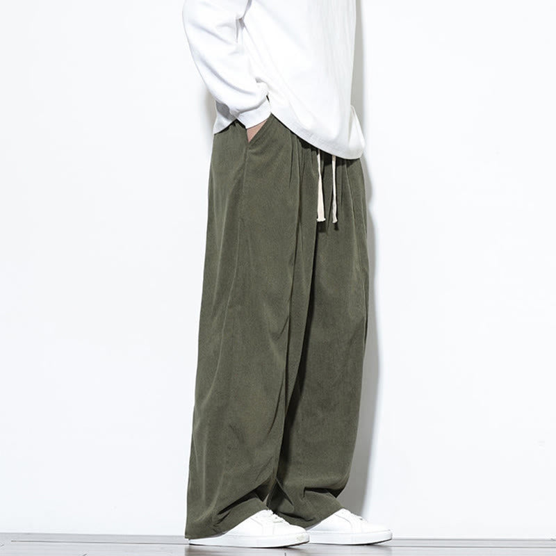 Buddha Stones Plain Drawstring Pure Cotton Corduroy Men's Harem Pants With Pockets - image 8