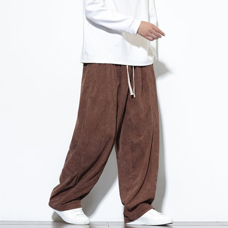 Buddha Stones Plain Drawstring Pure Cotton Corduroy Men's Harem Pants With Pockets - image 33