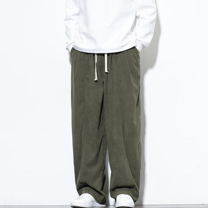 Buddha Stones Plain Drawstring Pure Cotton Corduroy Men's Harem Pants With Pockets - image 5