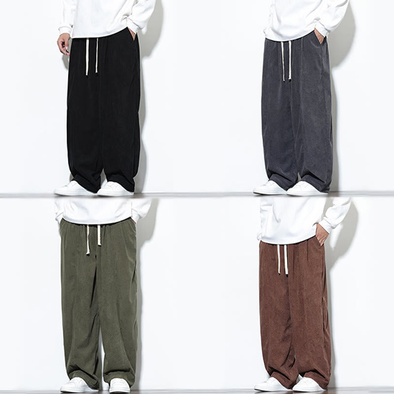 Buddha Stones Plain Drawstring Pure Cotton Corduroy Men's Harem Pants With Pockets - image 38