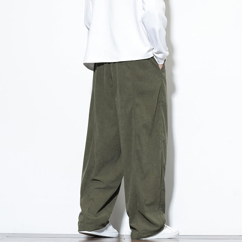 Buddha Stones Plain Drawstring Pure Cotton Corduroy Men's Harem Pants With Pockets - image 6