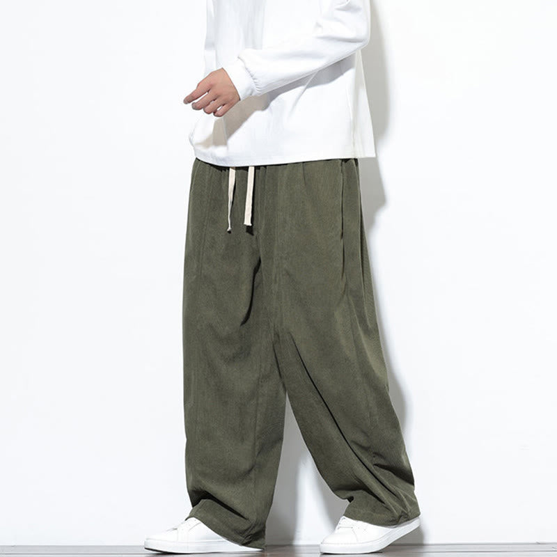Buddha Stones Plain Drawstring Pure Cotton Corduroy Men's Harem Pants With Pockets - image 3