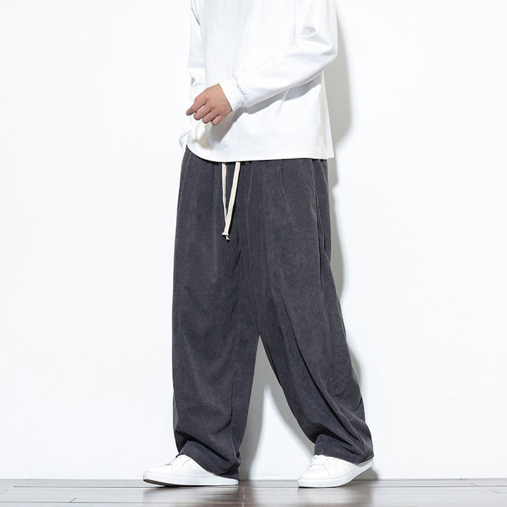 Buddha Stones Plain Drawstring Pure Cotton Corduroy Men's Harem Pants With Pockets - image 13