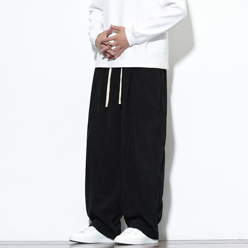 Buddha Stones Plain Drawstring Pure Cotton Corduroy Men's Harem Pants With Pockets - image 29